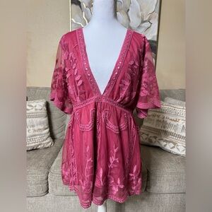 Embroidered Deep Vneck Tunic romper